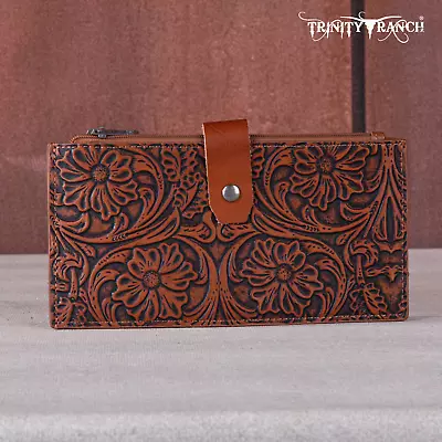 Trinity Ranch By Montana West Floral Tooled Bi-Fold Wallet/Card Organizer Brown • $39.99