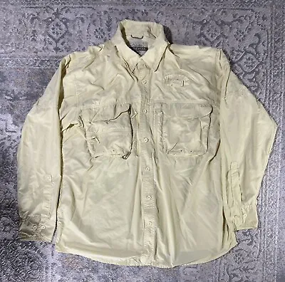 Cabela's Shirt Guidewear Vented GX II Hiking Roll Tab 40 UPF Yellow Men's Size L • $24.99