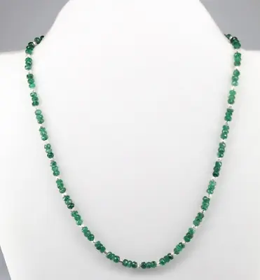 Natural Zambian Emerald Gemstone Beads Necklace Jewelry 18  925 Silver Clasp. • $149.99