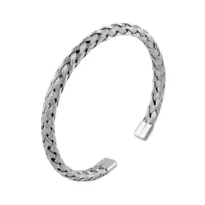 Luxury Stainless Steel Roman Numeral Cuff Bangle Twisted Cable Wire Bangle Men • $9.49