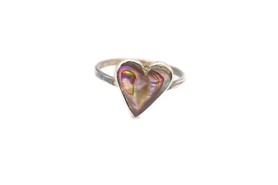 Vintage Mexico Sterling Silver 925 Abalone Heart Ring Size 5.25 P4 • $17.99