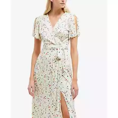 French Connection Short Sleeve V-Neck Wrap Floral Midi Dress • $42