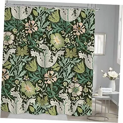  Vintage Green Floral Shower Curtain Bathroom Set 60Wx71H Green Floral Leaves • $31.71