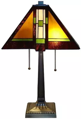 $182.40 • Buy Tiffany Mission 23 In. Bronze Table Lamp Serena Ditalia Handcrafted Stain Glass