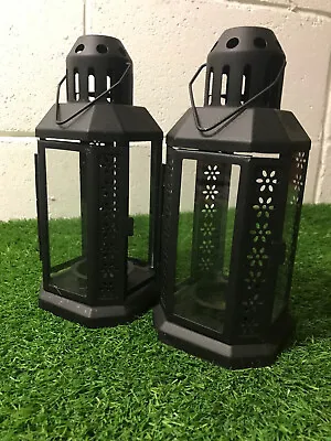 IKEA Lantern For Tealight Candle Holder In/Outdoor Black Red Pink 22cm ENRUM • £9.98