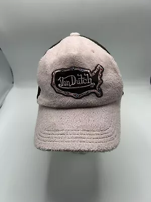 Vintage Von Dutch Hat Cap Trucker SnapBack Light Pink Fuzzy Logo USA Rhinestones • $39.99