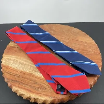 Lot 2 J Crew Diagonal Stripe Red & Blue Silk Menswear Skinny Tie Handmade In USA • $31.20
