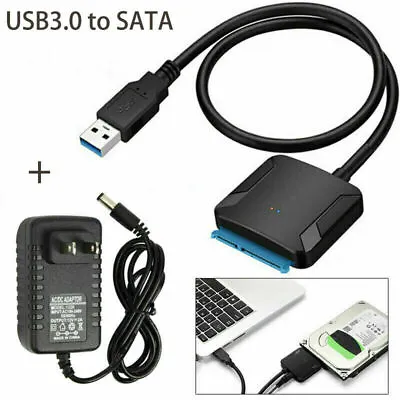 $9.98 • Buy USB 3.0 To SATA III Adapter For 2.5  3.5  SSD HDD Hard Drive With 12V/2A Power