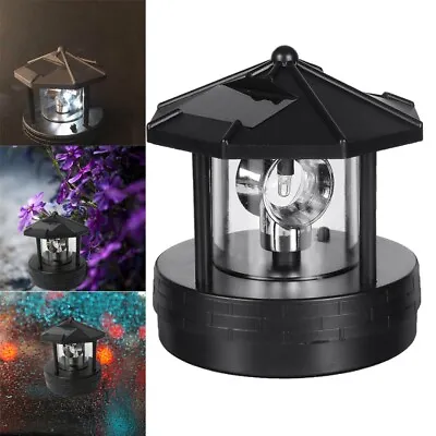 LED Solar Powered Lighthouse 360° Rotating Outdoor Garden Light House • £10.79