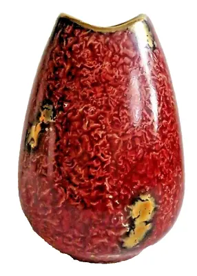 JASBA JASPATINA GOLD & RED ‘FISH MOUTH’ VASE Vintage West German Ceramic • £32