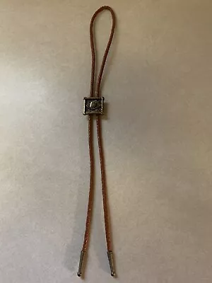 Bolo Tie Western Cowboy Hat Gold Tone Metal Rust Colored String • $11