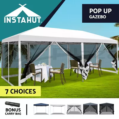 $113.96 • Buy Instahut Gazebo 3x3 Pop Marquee Up Outdoor Gazebos Wedding Tent Mesh Side Walls