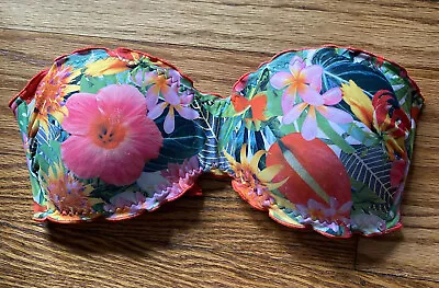 Sz M Calzedonia Bra Top Floral Padded Bandeau Bikini Hawaiian Festival Hula • £6.42