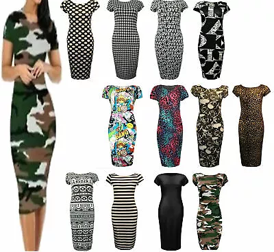 £9.95 • Buy Womens Ladies Cap Sleeve Midi Dress Bodycon Summer Maxi Midi Dress Plus Size