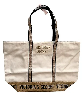 Victorias Secret Nwt Gold Glitter Sparkle Logo Canvas Tote Bag  • $18.19