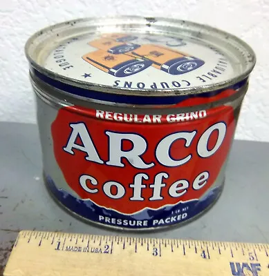 Vintage Arco Regular Grind Coffee 1 Pound Tin Empty Great Graphics Ad On Top • $29.99