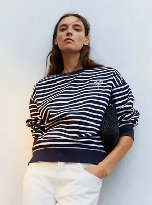 H&M Women's Classic Blue And White Striped Oversized Sweatshirt  Large • $19