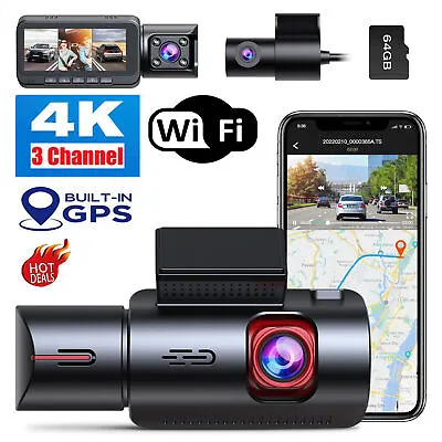 TOGUARD 3 CH Dash Cam 4K Car DVR Built-In WiFi & GPS Front And Rear Dash Camera • $187.99
