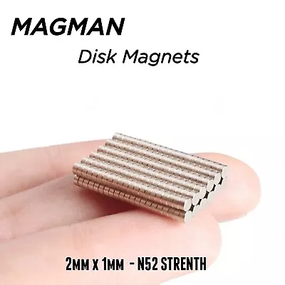 100 X 2mm X 1mm Disc Neodymium Magnets N52 Warhammer Craft Models Tiny 2x1mm • £6.50