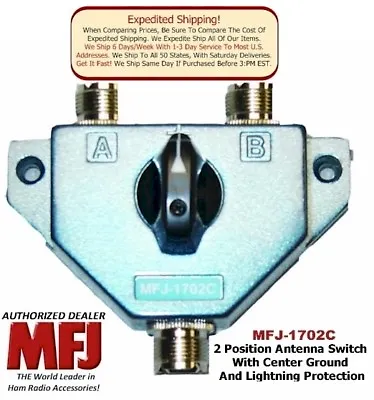 NEW MFJ 1702C 2 Position Antenna Switch Has Center Ground & Lightning Protection • $69.95