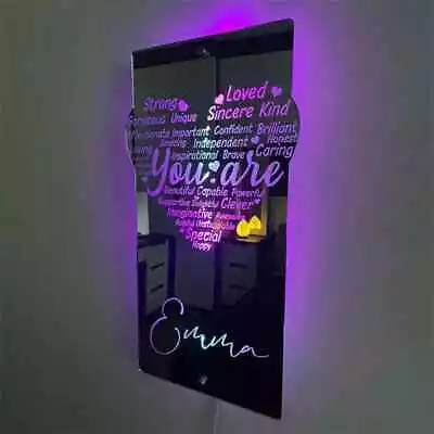 Personalised Name Mirror Sign Love Heart LED Custom Illuminated Light Up Gift • £26.99