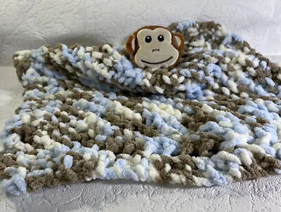 Monkey Baby Lovey Chenille Crocteched Blanket 15 X 15 Super Soft  • $6.40