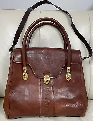 Valentina Italian Leather Purse Satchel Handbag Shoulder Bag Crossbody Brown VTG • $29.99