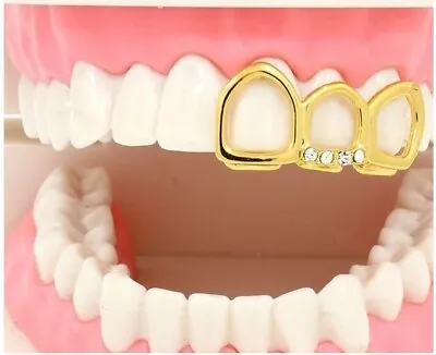 14K Gold Plated Mouth Tooth Grills Grillz Cap Open Face For 3 Top Upper Teeth • $9.99