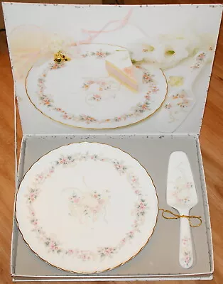 Mikasa Bone China Cake Plate And Server FOREVER LOVE In Original Box • $25