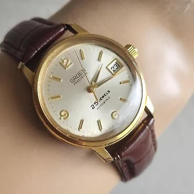 Vintage Gruen Men's Automatic Watch 518CA 25Jewels DATE Swiss 1970s • $179