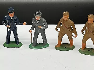 Vintage WW1/2 Era Lot Of 2 Lead Toy Soldiers And 3 Railroad Men. • $20