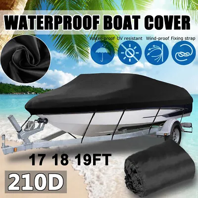 £27.99 • Buy 17-19FT Heavy Duty Boat Speedboat Cover Waterproof Fish Ski V-Hull Marine Black