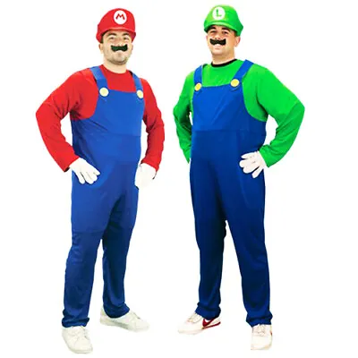 BRAND NEW Mens Super Mario Luigi Brothers Party Costume With Hat And Moustache • $32.99