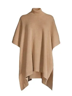 NEW BOSS TURTLENECK PONCHO IN VIRGIN WOOL AND CASHMERE In Camel One Size • $26