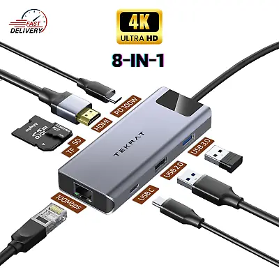 8 In 1 Multiport USB-C Hub Type C To USB 3.0 4K HDMI Adapter For Macbook Pro/Air • £14.99
