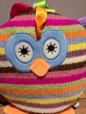 Jellycat Hootie Owl Knitted Stripped Baby Comforter Sensory Sift Toy In VGC • £9.50