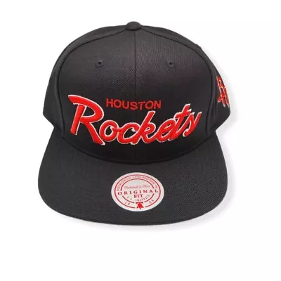 Mitchell & Ness Houston Rockets Foundation Script Black Adjustable Snapback Hat • $37.99