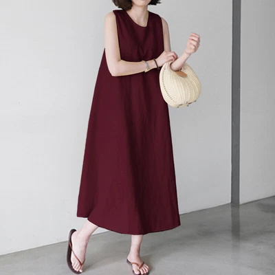 $22.79 • Buy Women's Linen Cotton Kaftan Sleeveless Sundress Flare Swing A-Line Maxi Dresses