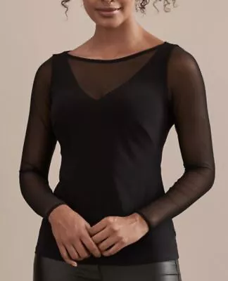 BRAVISSIMO Black Mesh Insert Top Party Blouse Body Top Formal RRP 42 BR140 Black • £14.99