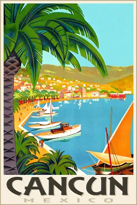 Cancun Mexico Yucatan Tropic Travel Poster Roger Broders El Centro Art Print 313 • $35.50