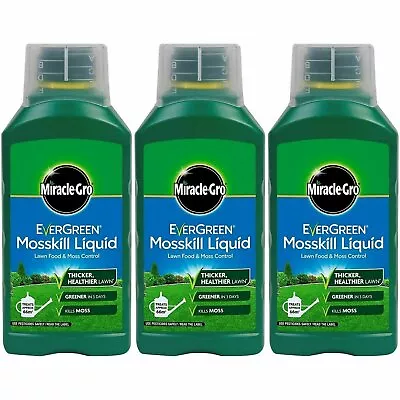 3 X Miracle-Gro EverGreen Moss Kill Control Liquid Concentrate Lawn Food 1L/66m2 • £29.90