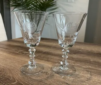 Set Of 2 Vintage Fostoria Crystal  Rose  Pattern Wine Glasses • $20