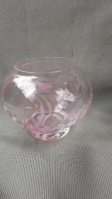 Caithness Glass Pink Ribbon Swirl Glass Rose Bowl With Label & Stamp Base 12.5cm • £9.99