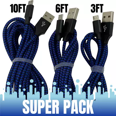 3 Pack Micro USB Cable Fast Charge For Samsung S7 S6 LG Android Charger Cord Lot • $10.88