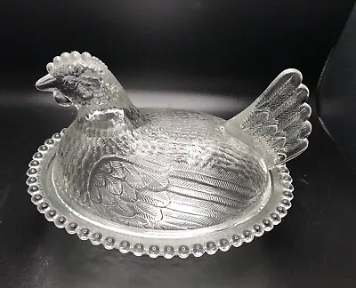 Hen On Nest Basket Covered Dish Clear Glass 7  • $25