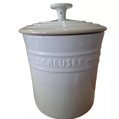 Le Creuset Cream Creme Medium Sized Storage Utensil Cookie Jar No Cracks Chips.. • £18