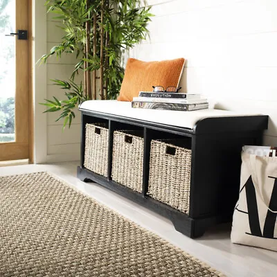 SAFAVIEH Lonan Wicker Storage Bench | Black | • $195.99