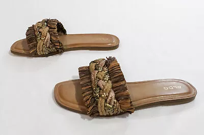 $26.99 • Buy Aldo Women's Fringe Rattana Flat Slide Sandals LV5 Brown Size US:8.5