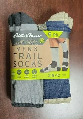 Eddie Bauer Men’s 6 Pairs Trail Socks Arch Support Size 6-12 Antimicrobial BLUE • $29.99