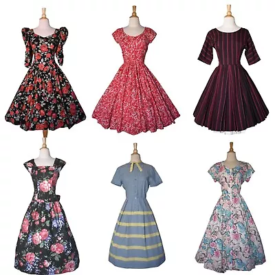 Vintage 40s 50s 80s Gilden Roses Stripes Florals Fit N Flare Cotton Dress LOT • $168